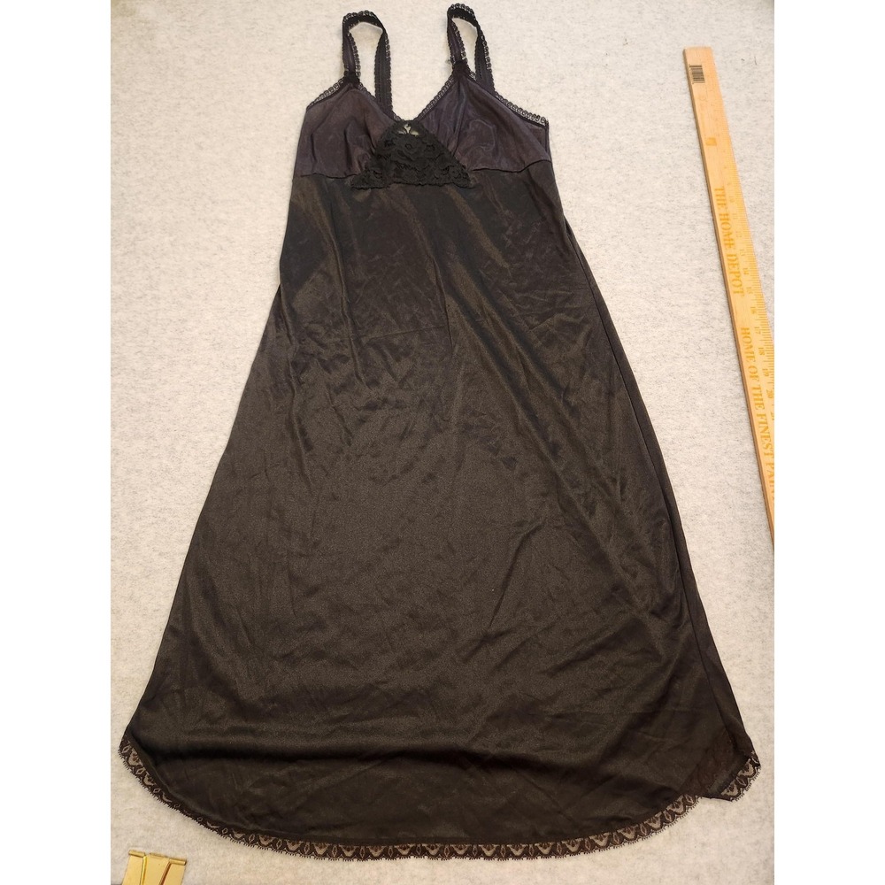 Vintage Movie Star Full Slip Dress Womens 34 Small Black Lace Satin Made USA 90s